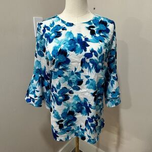 Karl Lagerfeld Paris Blue Floral Top Bell Sleeve